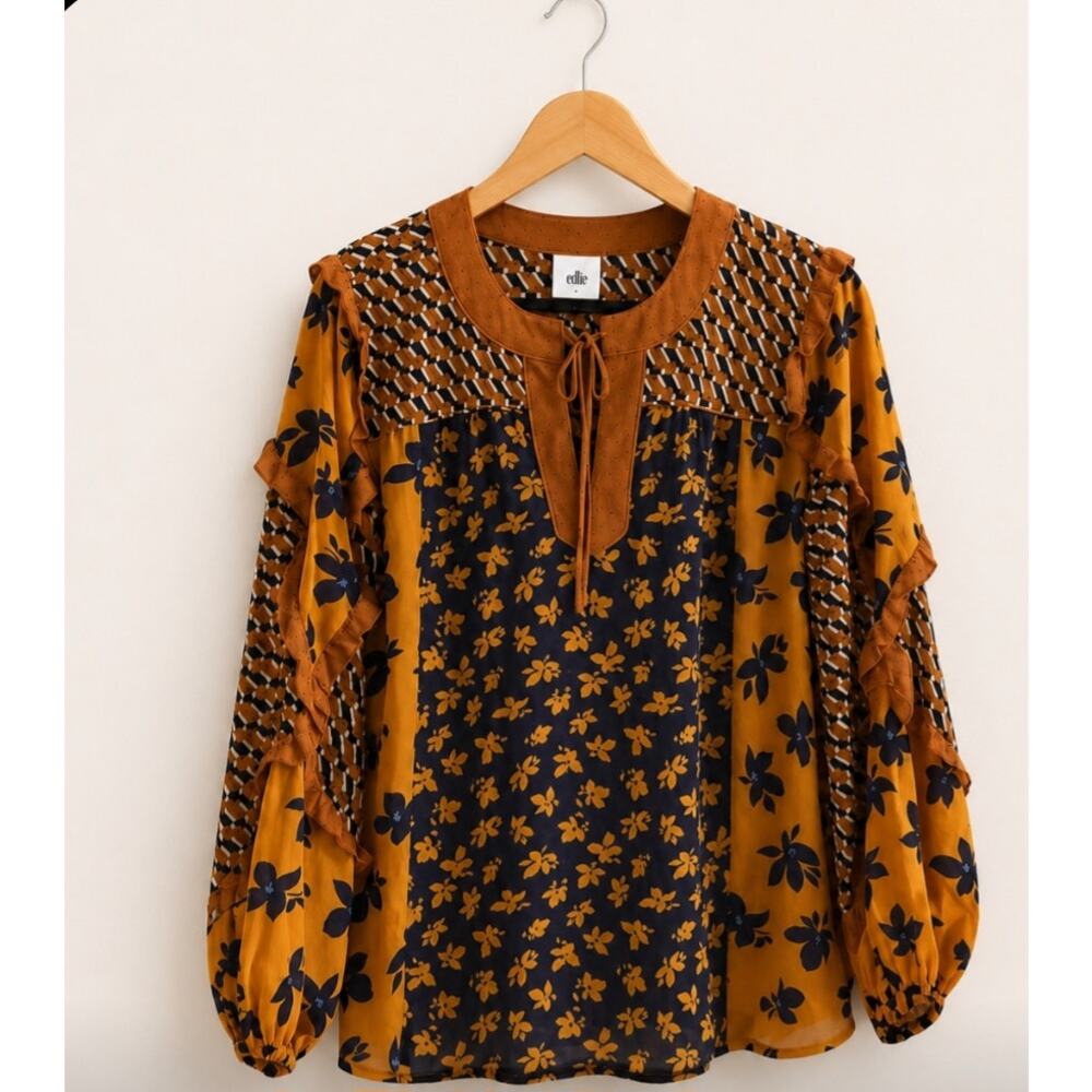 Cabi Brown Boho Floral Top S